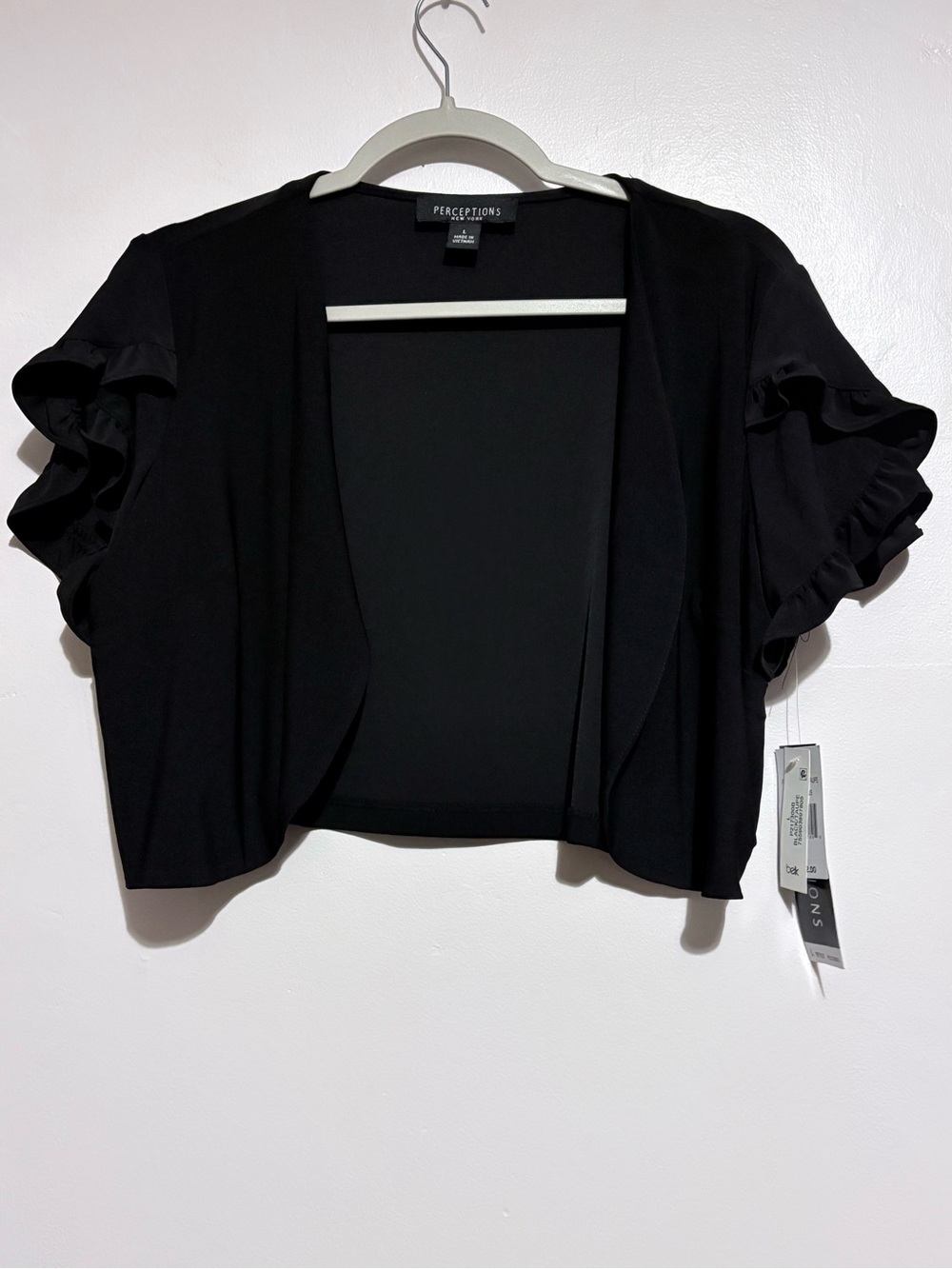 Perceptions Black Ruffle Sleeve Open-Front Women's Shrug